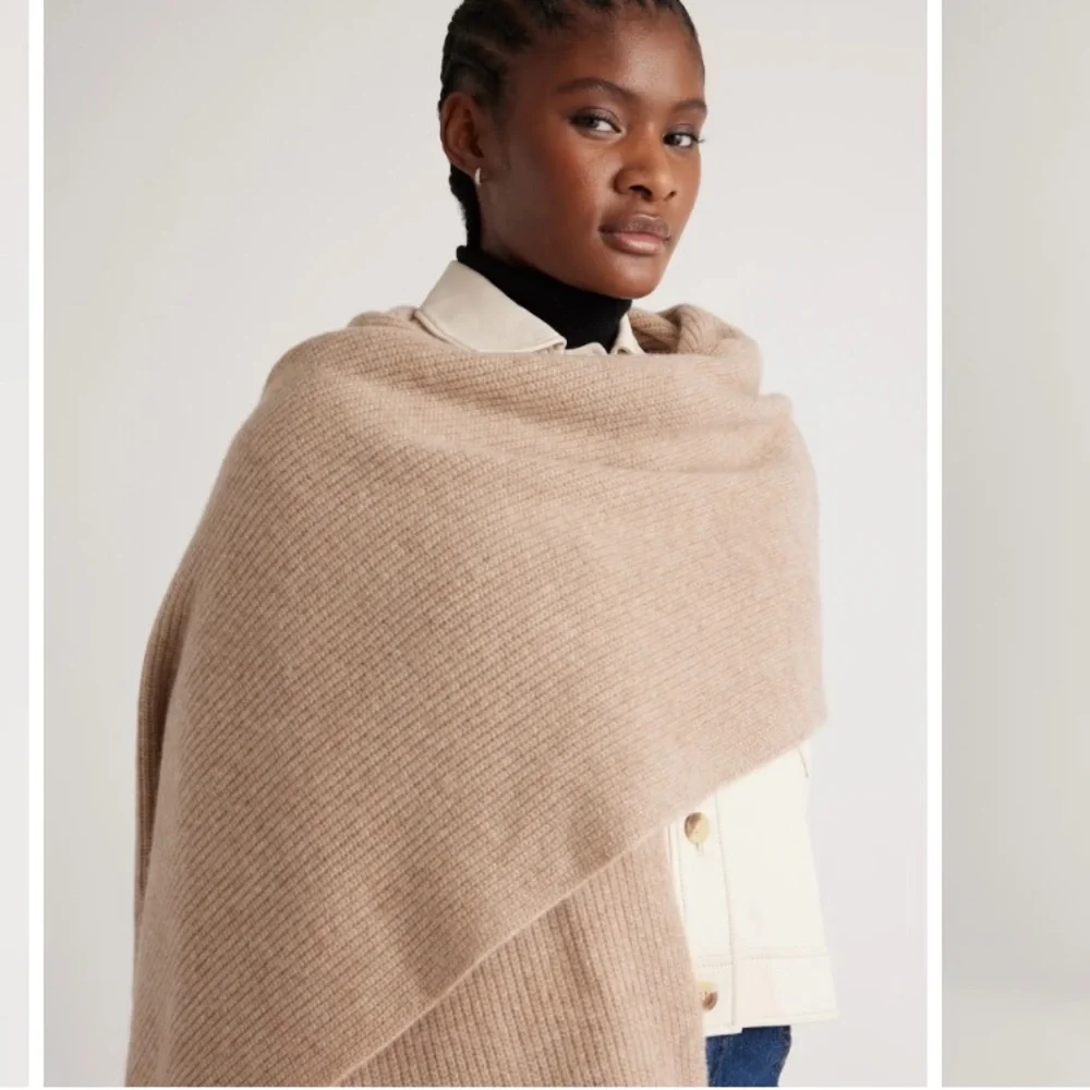 Quince Cashmere Ribbed Wrap - Beige - Picture 3 of 5